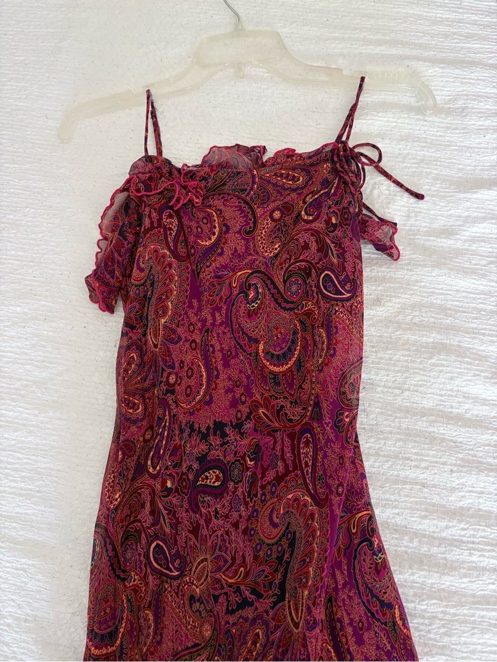 Paisley Off-Shoulder Spaghetti Strap Dress in Pink